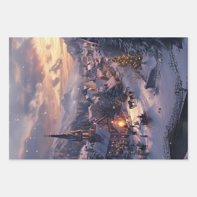 Hoja De Papel De Regalo Navidades Village Snow Covered Street Decoupage (Anverso 2)