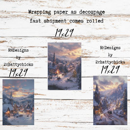 Hoja De Papel De Regalo Navidades Village Snow Covered Street Decoupage