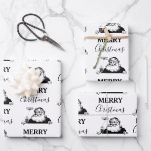 Hoja De Papel De Regalo Navidades Vintage Black Papá Noel