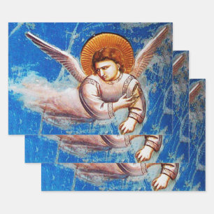 HOJA DE PAPEL DE REGALO NAVIDADES VOLADORES ANGEL EN CIELO AZUL