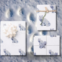 Navidades Watercolor White Arctic Fox