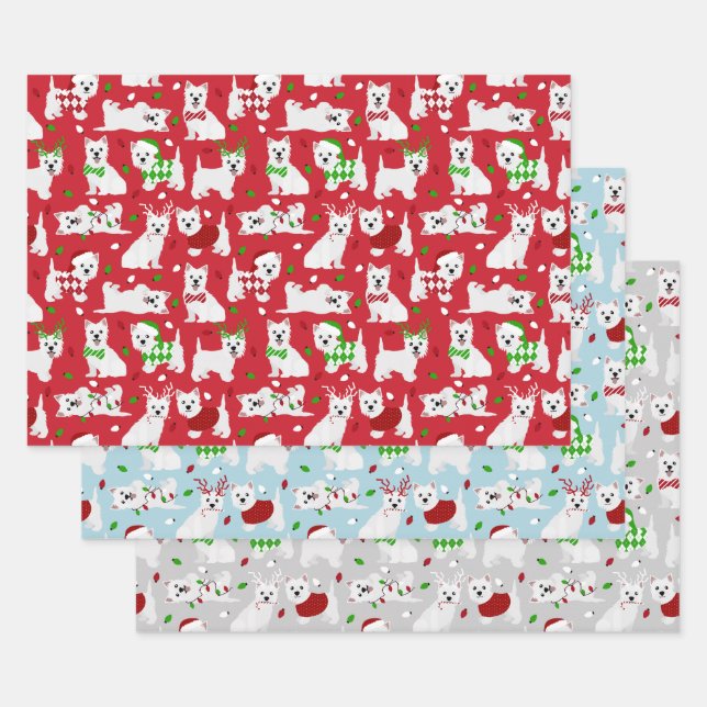 Hoja De Papel De Regalo Navidades Westie Dogs West Highland White Terrier (Set)