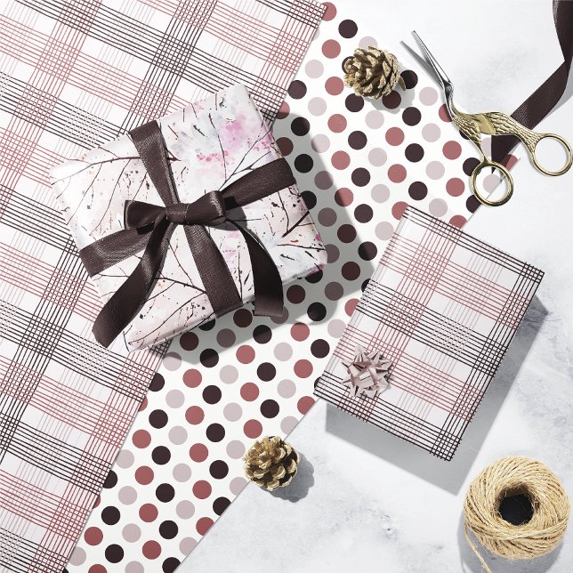 Hoja De Papel De Regalo Navidades Wine Berry Gray Rosa Abstract Plaid (Subido por el creador)