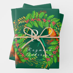 Hoja De Papel De Regalo Navidades Wreath Monogram Hunter Green