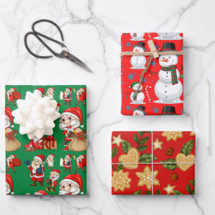 Hoja De Papel De Regalo Navideño festivo y colorido rojo y verde 