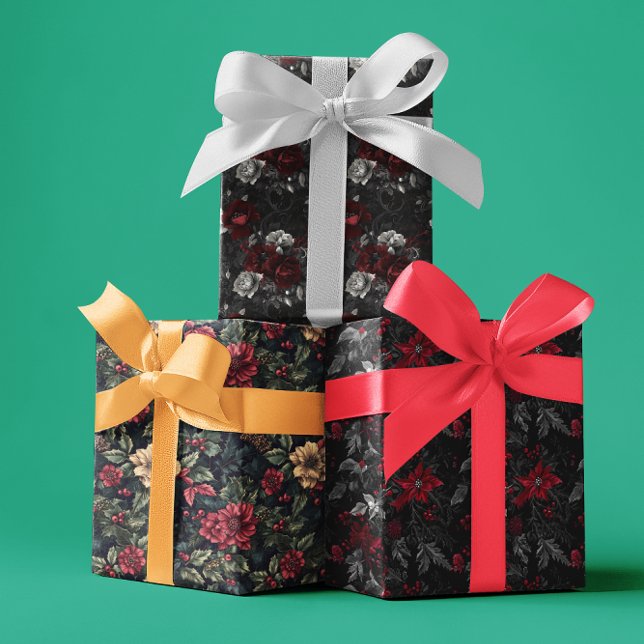 Hoja De Papel De Regalo Navideño Gótico Floral Melancólico (Subido por el creador)