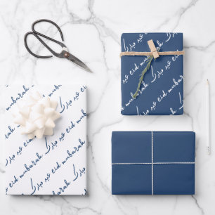 Hoja De Papel De Regalo Navy Eid Mubarak Bilingual