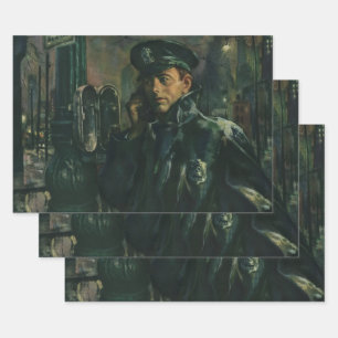 Hoja De Papel De Regalo Negocio Vintage, Policía en Teléfono de Emergencia