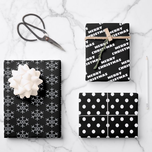 Hoja De Papel De Regalo Negro| Blanco| Navidades (Anverso)