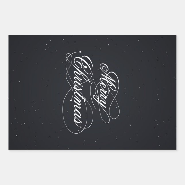 Hoja De Papel De Regalo Negro con blanco provoca Feliz Navidad (Anverso)