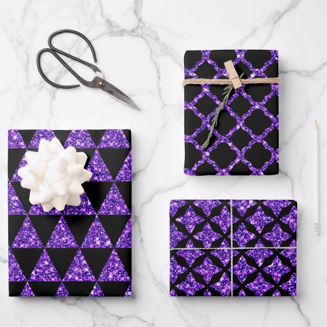 HOJA DE PAPEL DE REGALO NEGRO CON PURPURINA PURPLE MIREN A HALLOWEEN (Anverso)