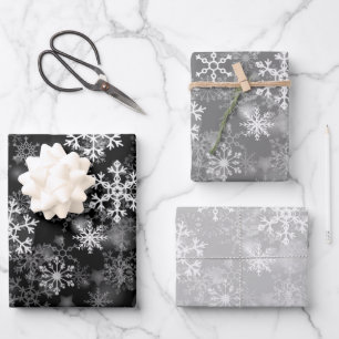 Hoja De Papel De Regalo Negro Gris Blanco Monocromo Copo de Nieve Navidad