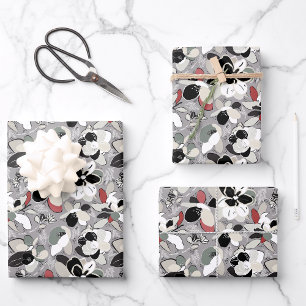 Hoja De Papel De Regalo Negro gris floral de invierno
