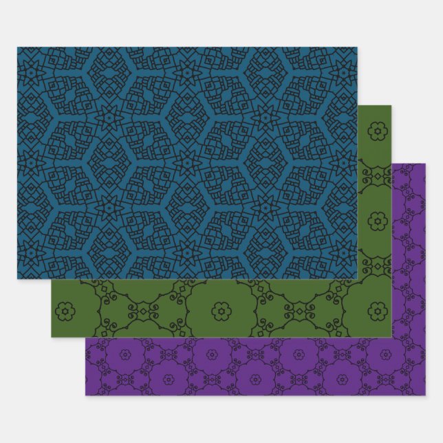 Hoja De Papel De Regalo Negro morado azul verde 2abc Paper Pack 572 (Set)