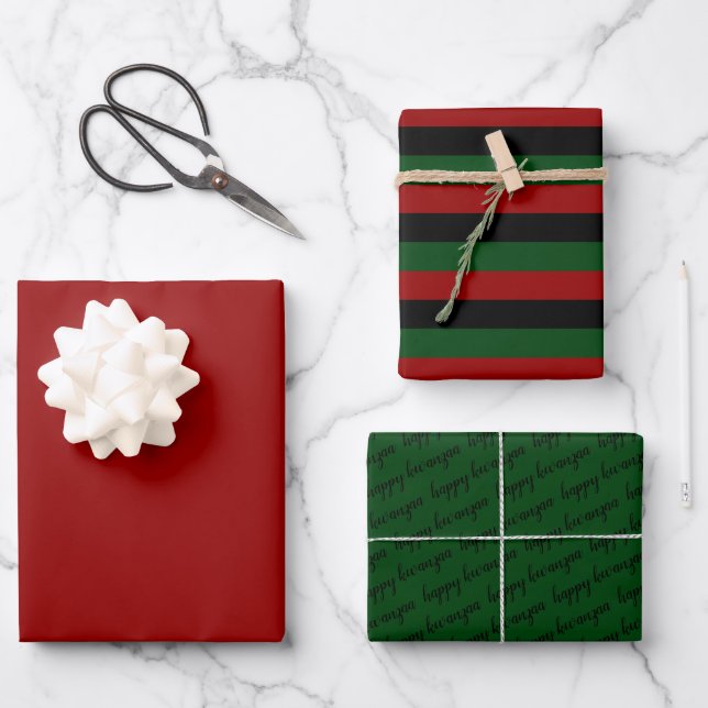 Hoja De Papel De Regalo Negro rojo verde feliz Kwanzaa Pan africano (Anverso)