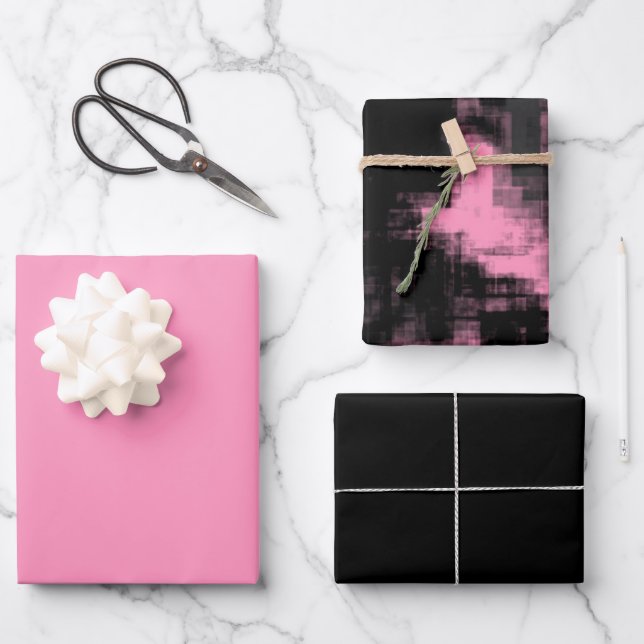 Hoja De Papel De Regalo Negro rosa y gris (Anverso)