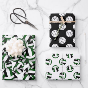 Hoja De Papel De Regalo negro verde 3 pc patrones de voleibol de coordinac