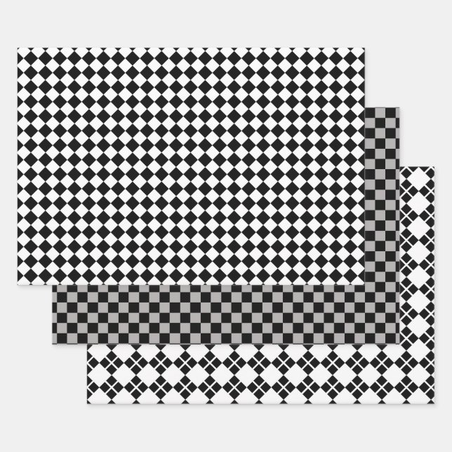 Hoja De Papel De Regalo Negro y blanco con gris (Set)
