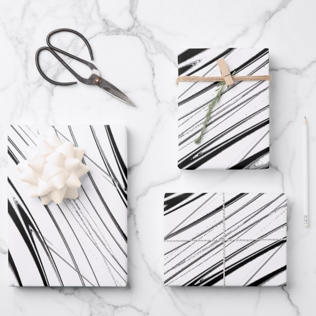 Hoja De Papel De Regalo Negro y Blanco Moderno (Anverso)