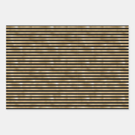 Hoja De Papel De Regalo Negro y Dorado Rayado Boda Cumpleaños 
