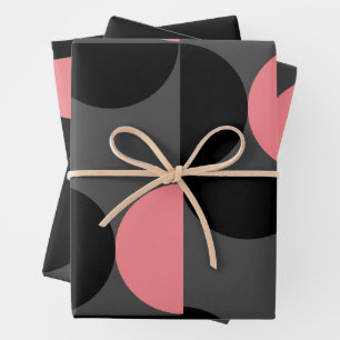 Hoja De Papel De Regalo Negro y gris rosado moderno de mediados de siglo
