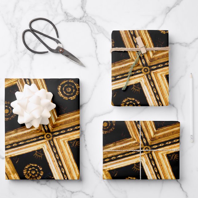 Hoja De Papel De Regalo Negro y oro (Anverso)