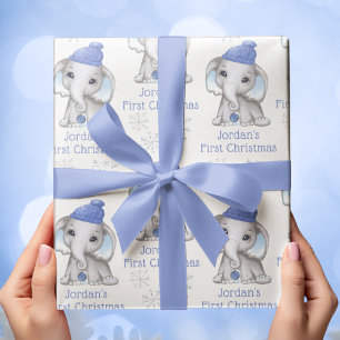 Hoja De Papel De Regalo Nene Niño Primer Elefante De Navidad Nombre De Nie