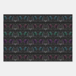 Hoja De Papel De Regalo Neón colorida, Rosas abstractos de fondo negro