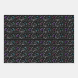 Hoja De Papel De Regalo Neón colorida, Rosas abstractos de fondo negro