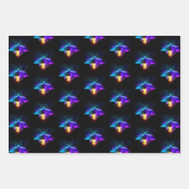 Hoja De Papel De Regalo Neon Firefly en negro (Anverso)