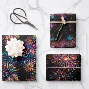 Hoja De Papel De Regalo Neon Fireworks