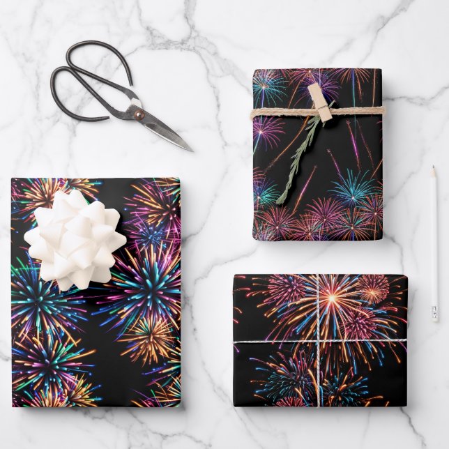 Hoja De Papel De Regalo Neon Fireworks (Anverso)