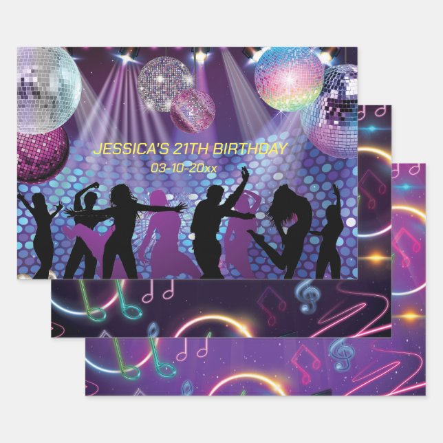Hoja De Papel De Regalo Neon Glow Disco Dance Birday Party (Set)