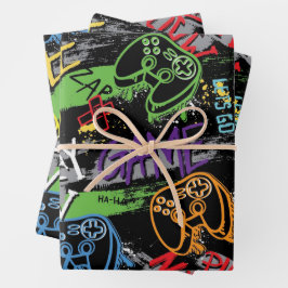 Hoja De Papel De Regalo Neon Graffiti Gaming Pattern