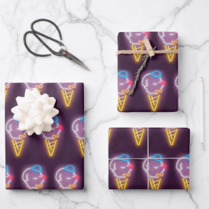 Hoja De Papel De Regalo Neon Ice Cream Dog