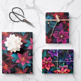 Hoja De Papel De Regalo Neon Navidades Poinsettias