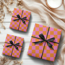 Neon Pink Naranja Checkered Checkerboard Vintage