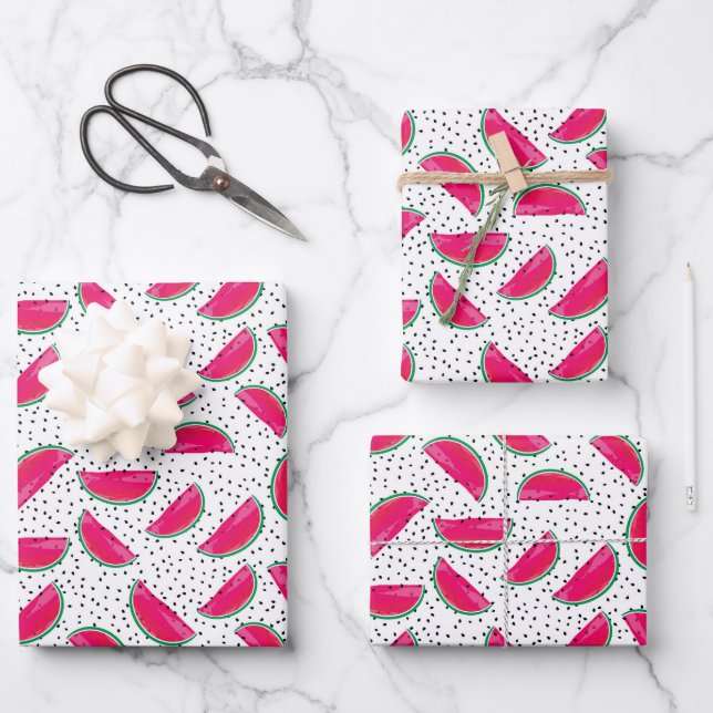 Hoja De Papel De Regalo Neon Watermelon on Seeds Pattern (Anverso)