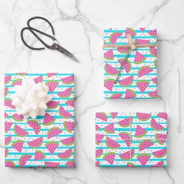 Hoja De Papel De Regalo Neon Watermelon on Stripes Pattern (Anverso)