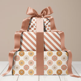 Hoja De Papel De Regalo Neutral Daisy Bandas Florales Polka Punto