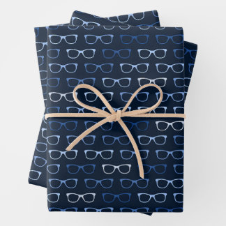 Hoja De Papel De Regalo Nexo del patrón de gafas hipster azul de la marina