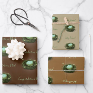 Hoja De Papel De Regalo Nido de pájaro con huevo azul 3 Personalizados Tex