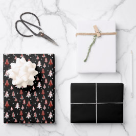 Hoja De Papel De Regalo Nieve blanca roja de los árboles de invierno