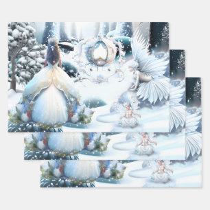 Hoja De Papel De Regalo Nieve de invierno de princesa de hadas hadas en el