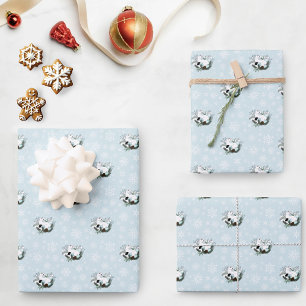 Hoja De Papel De Regalo Nieve de Navidad en Azul y Armiño Blanco 