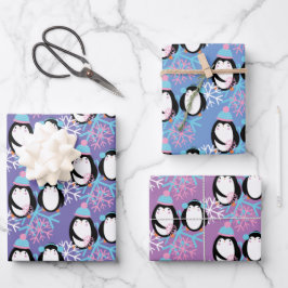 Hoja De Papel De Regalo Nieve de Pingüinos Adorables Caprichosa