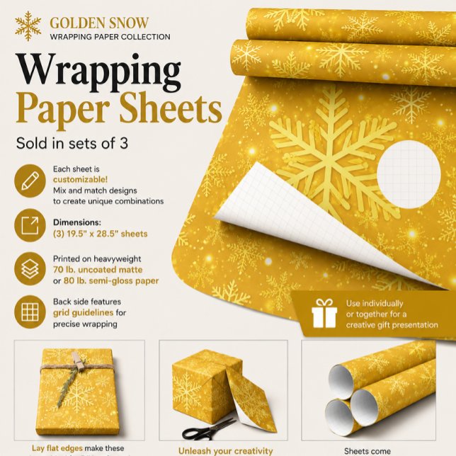 Hoja De Papel De Regalo Nieve Dorada (Subido por el creador)