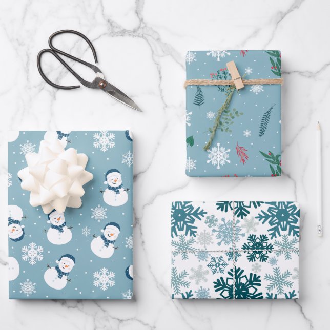 Hoja De Papel De Regalo Nieve ligera azul y blanca suave en invierno (Anverso)