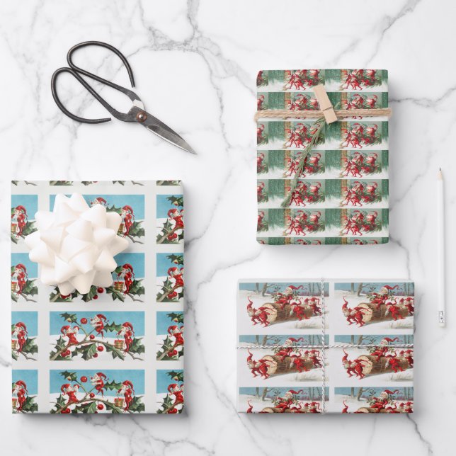 Hoja De Papel De Regalo Nieve navideña vintage (Anverso)