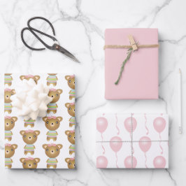 Hoja De Papel De Regalo Niña Bebé Con Globos